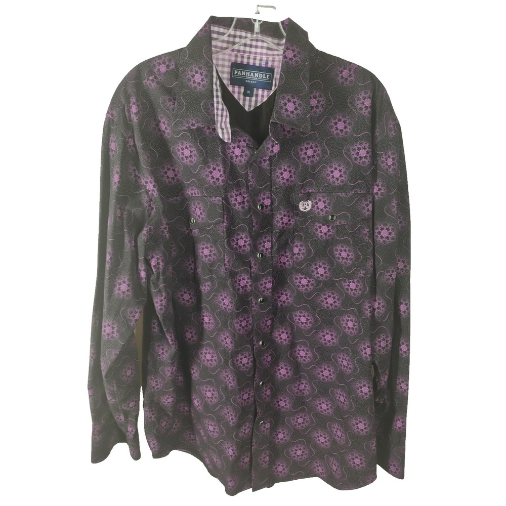 Panhandle Select Mens XL Black Purple Western Pearl Snap Button Up Shirt